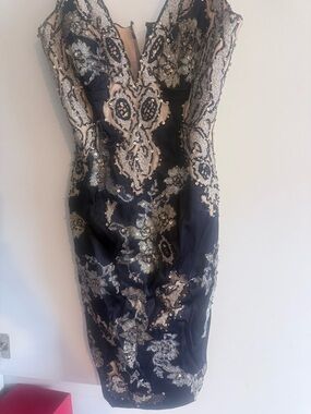 Embellished Black and Gold Midi Dress